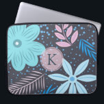 Modern Big Blue Flower Pattern Pink Monogram Laptop Sleeve<br><div class="desc">Modern and pretty floral design with pink monogram.</div>