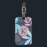 Modern Big Blue Flower Pattern Pink Monogram Luggage Tag<br><div class="desc">Modern and pretty floral design with pink monogram.</div>