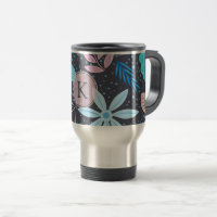 Modern Big Blue Flower Pattern Pink Monogram