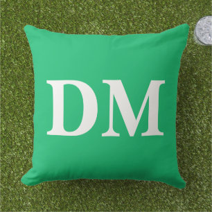 Modern big initials in white Summer greenery Outdoor Pillow