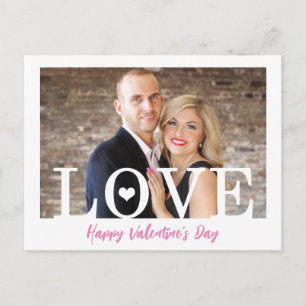 Modern Big LOVE Letters   Your Photo Pink Script Holiday Postcard