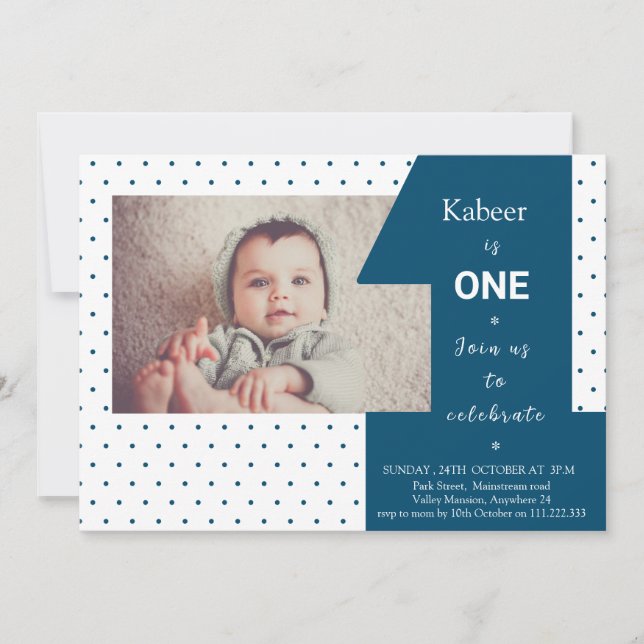 Modern Big One First Birthday Photo Invitation (Front)