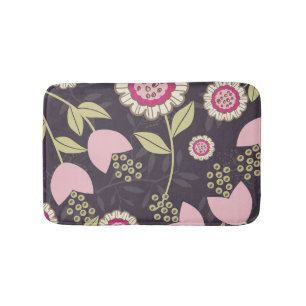 Modern Big Pink Floral Tulip Pattern Bath Mat