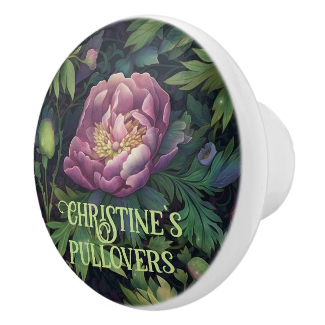 Modern big purple floral lush foliage decor  ceramic knob (Right)