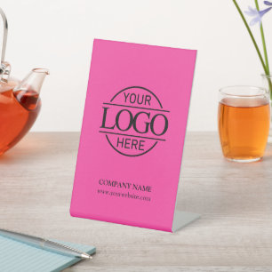 Modern Bight Pink Corporate Company Business Logo Pedestal Sign