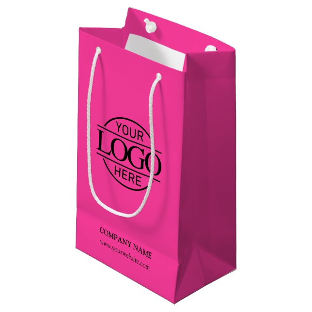 Modern Bight Pink Corporate Company Business Logo Small Gift Bag (Front Angled)
