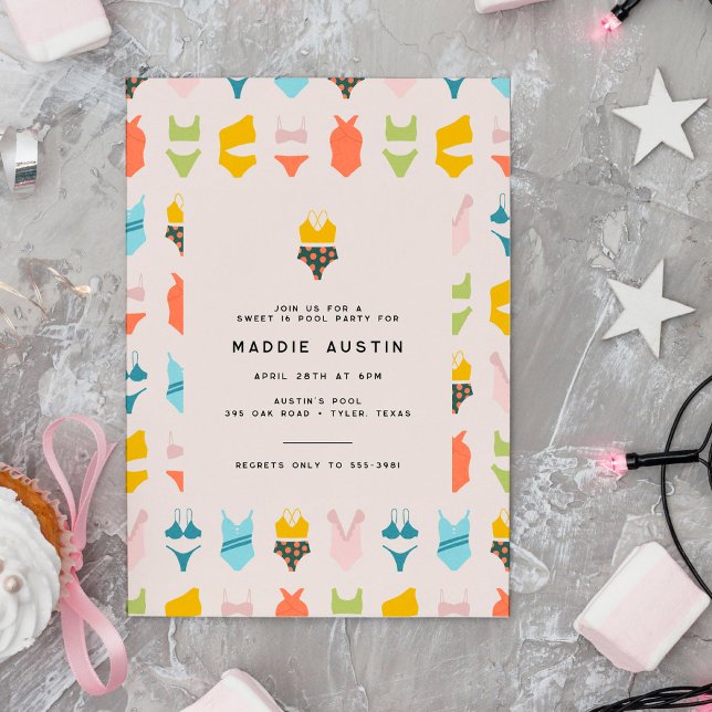 Modern Bikini Teen Tween Birthday Pool Party Invitation (Creator Uploaded)