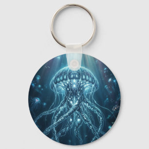 "Modern Bioluminescent Jellyfish Deep Sea Wall Clo Keychain
