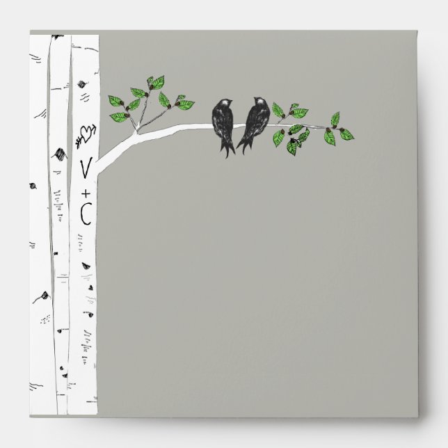 Modern Birch Tree Wedding Square Envelopes (Front)