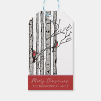 Modern Birch Trees and Red Cardinal Birds Gift Tag