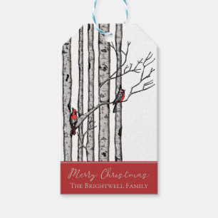 Modern Birch Trees and Red Cardinal Birds Gift Tag