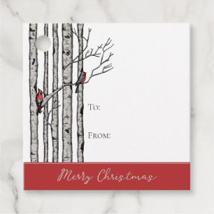 Modern Birch Trees and Red Cardinal Birds Gift Tag