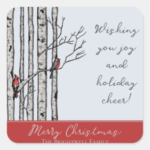 Modern Birch Trees and Red Cardinal Birds Square Sticker