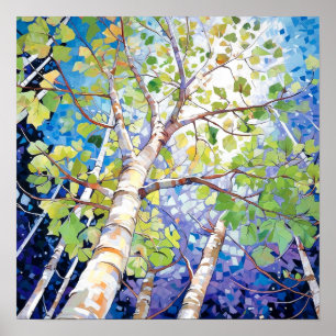 Modern Birch Trees Forest Poster