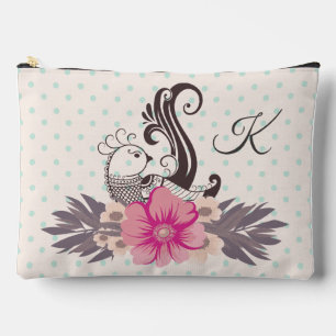 Modern Bird and Flora Dotty Monogrammed Accessory Pouch