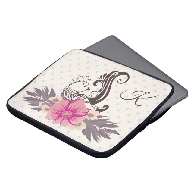Modern Bird and Flora Dotty Monogrammed Laptop Sleeve (Front Top)