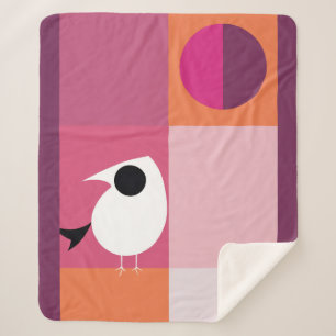 Modern Bird Colour Block Pink Orange Sherpa Blanke Blanket