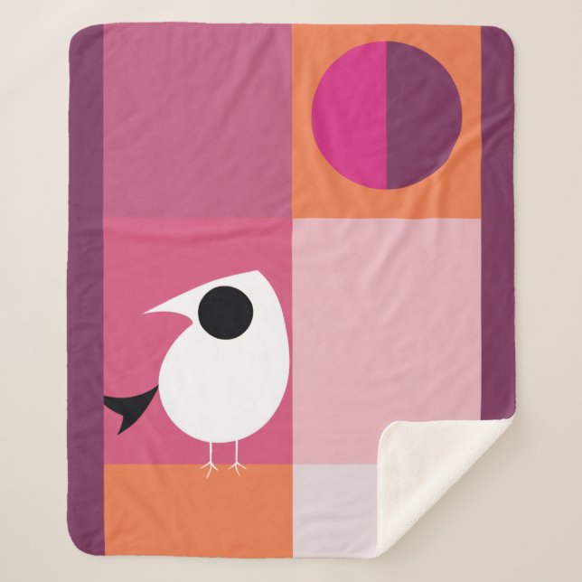 Modern Bird Colour Block Pink Orange Sherpa Blanke Blanket (Front)