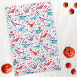 Modern Bird Floral Watercolor Kitchen Towel<br><div class="desc">Modern and contemporary watercolor birds and flowers pattern in vibrant teal green,  magenta pink and red on a white background.  Original art by Nic Squirrell.</div>