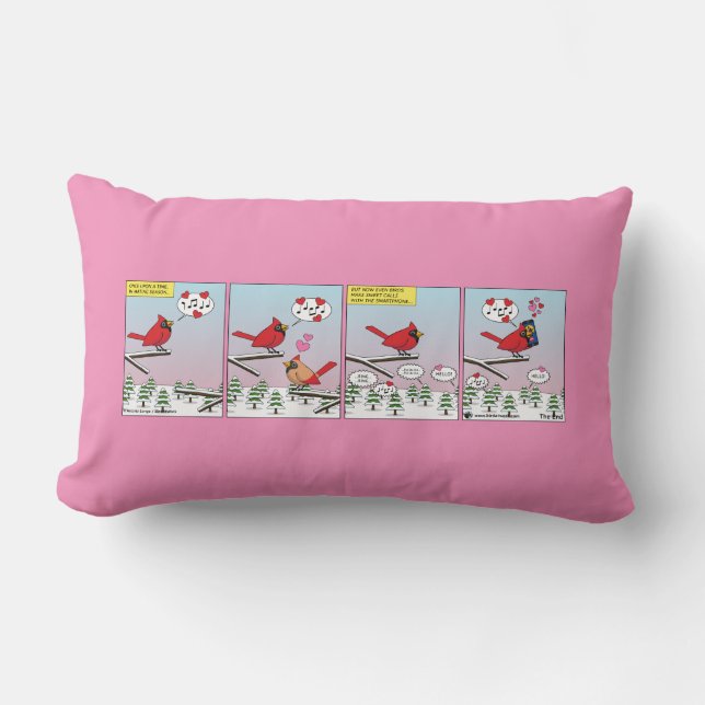 Modern Bird Mating Calls Comic Lumbar Pillow (Front)