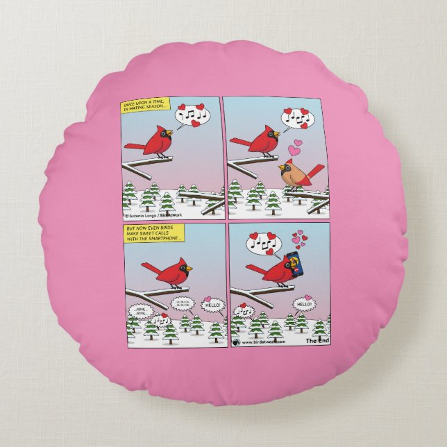 Modern Bird Mating Calls Comic Round Pillow (Front)