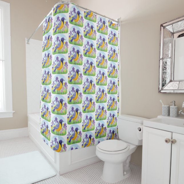 Modern Bird with Iris Flower Floral Pattern (In Situ)