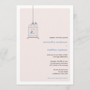 Modern Birdcage Wedding Invitation - Blue