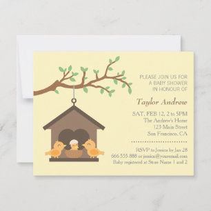 Modern Birdhouse Nest Bird Spring Baby Shower Invitation