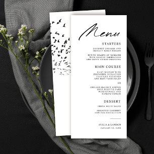 Modern Birds of a Feather Black and White Wedding Menu