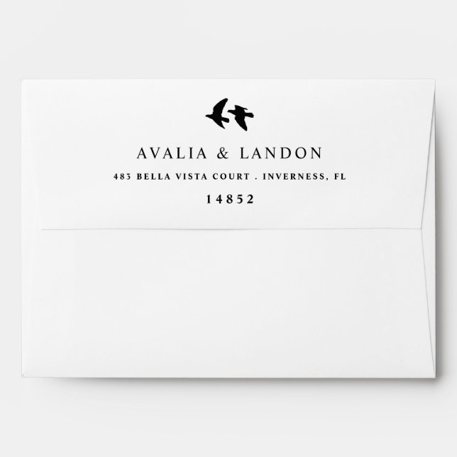 Modern Birds of a Feather Wedding Pre-Addressed Envelope (Back (Top Flap))