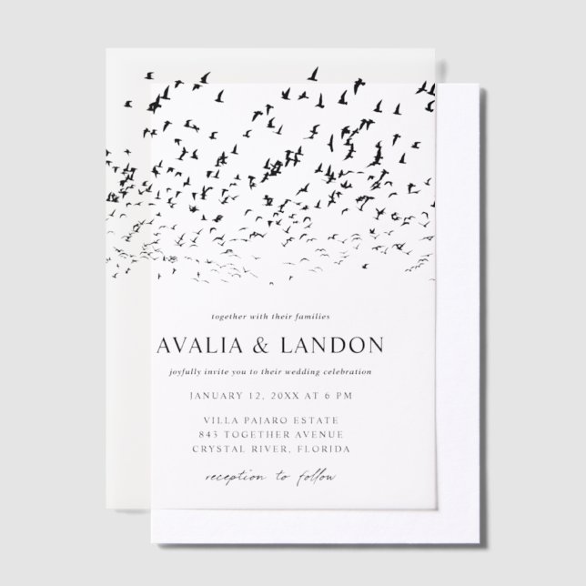 Modern Birds of a Feather Wedding  Vellum Invitations (Offset)