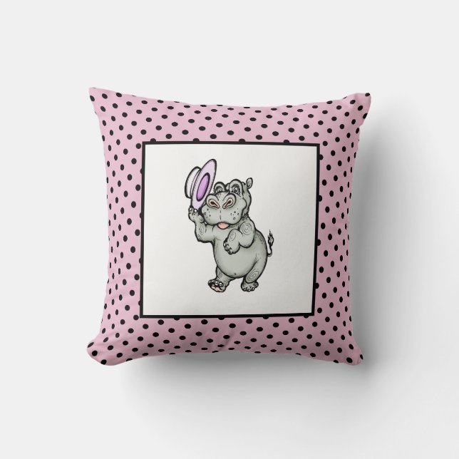 Modern Birth Baby Boy for Kids Hippopotamus Polka Throw Pillow (Front)