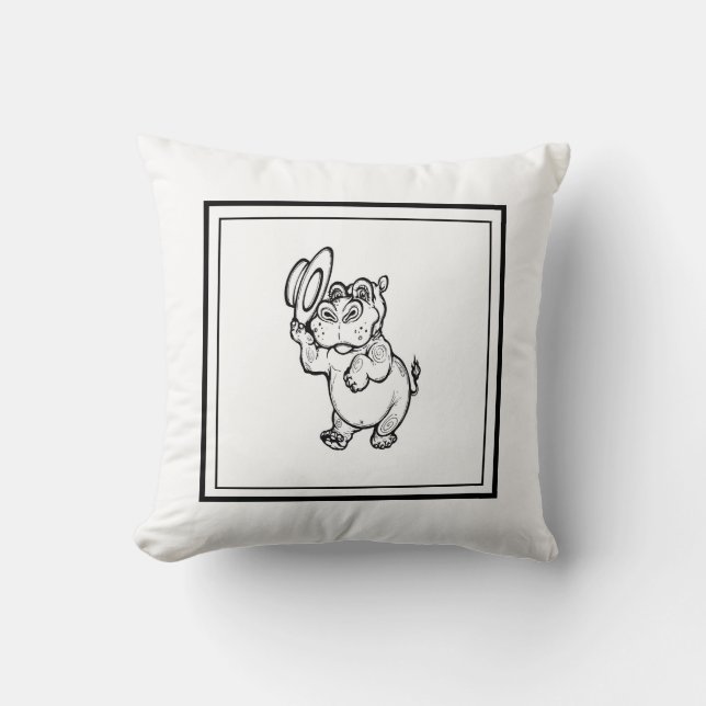 Modern Birth Baby Boy for Kids Hippopotamus Throw Pillow (Front)