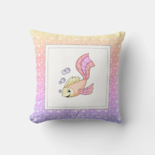 Modern Birth Baby for Kids Fish Pink Throw Pillow