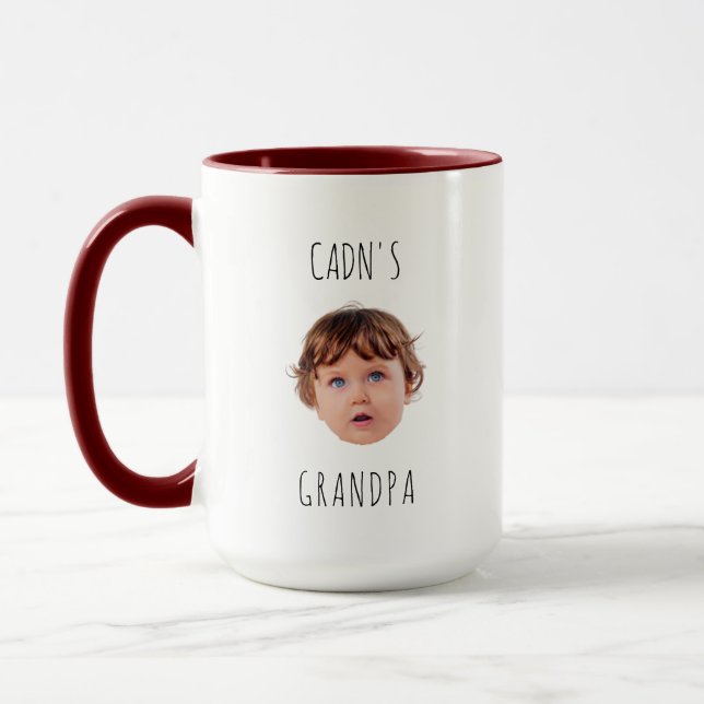 Modern Birthday Baby Face Gift for Grandpa Grandma Mug (Left)