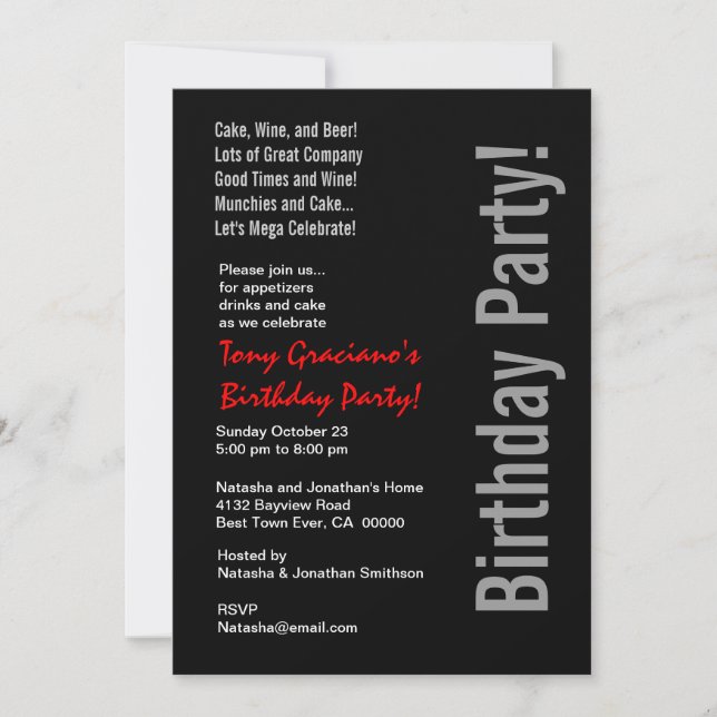 Modern Birthday Black White Red Template (Front)