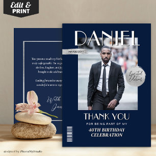 Modern Birthday Custom Magazine Cover Thank You Card