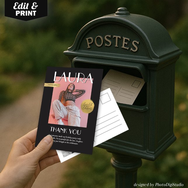 Modern Birthday Custom Magazine Cover Thank You Card (Modern Birthday Custom Magazine Cover Thank You Card)