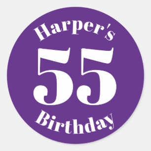 Modern Birthday Custom name number purple violet Classic Round Sticker