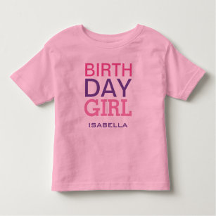 Modern Birthday Girl Pink Name Custom Age Number Toddler T-shirt