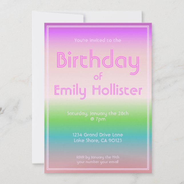 Modern Birthday Invitation | Colourful Ombre (Front)