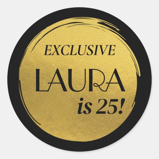 Modern Birthday Magazine Cover Black Gold  Classic Round Sticker (Front)