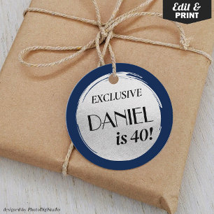 Modern Birthday Navy Blue Silver Favour Tags