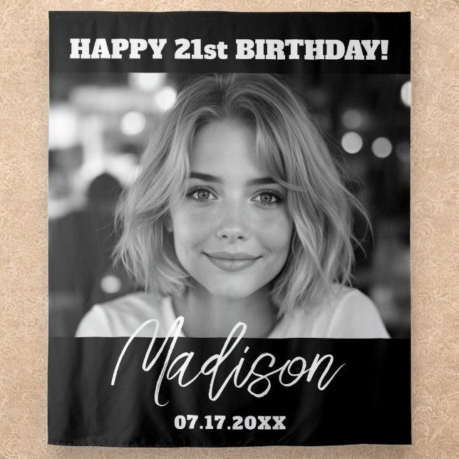 Modern Birthday Party Black Custom Photo Instagram Tapestry (Creator Uploaded)