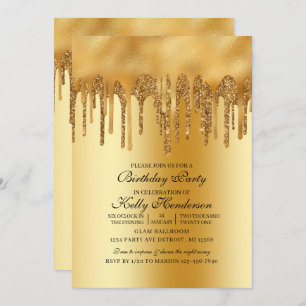 Modern Birthday Party Dripping  Gold Personalized  Invitation