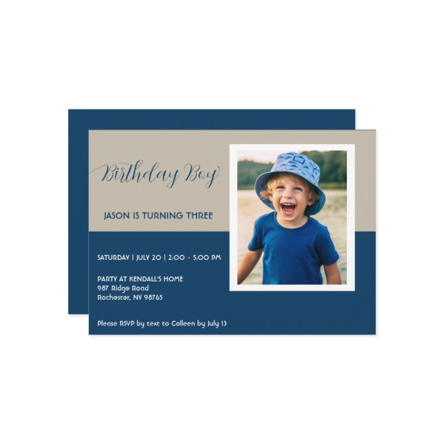 Modern Birthday Party Photo Invitation (Front/Back In Situ)