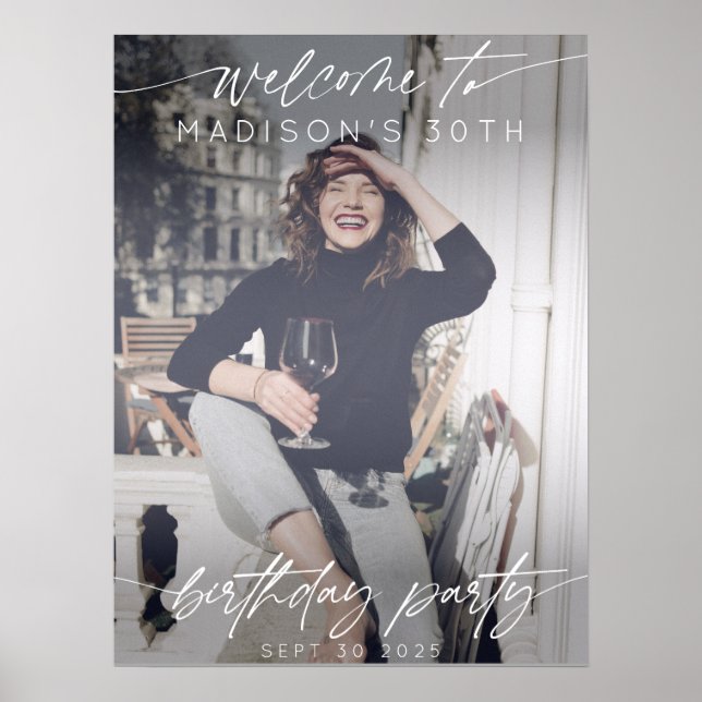 Modern Birthday Party Photo Welcome Elegant Script Poster (Front)
