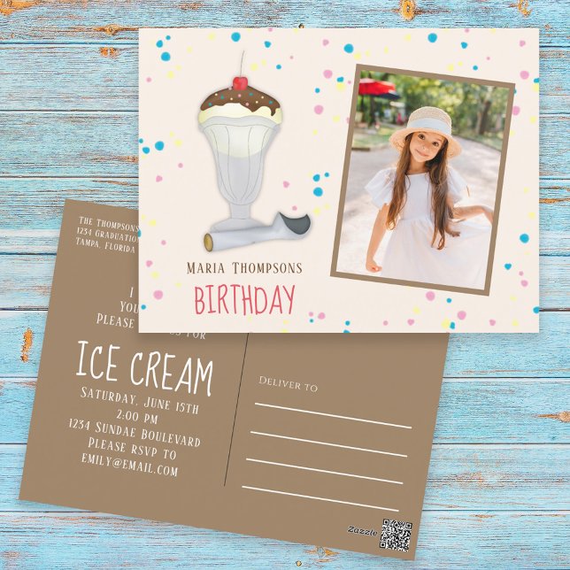 Modern Birthday Photo Ice Cream Sprinkles Cute  Postcard (Creator Uploaded)