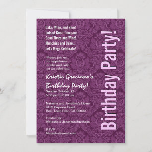 Modern Birthday Purple and Pink Damask Template