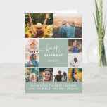 Modern birthday sage green 10 photo collage grid card<br><div class="desc">Modern simple birthday sage green10 photo collage grid with dusty blue editable colours and modern typography.</div>